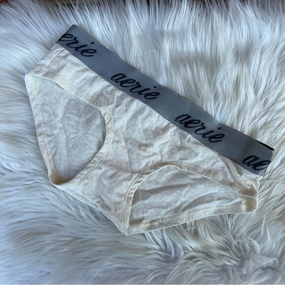 Aerie Cream and Gray Varsity Band Boybrief Underwear Panties